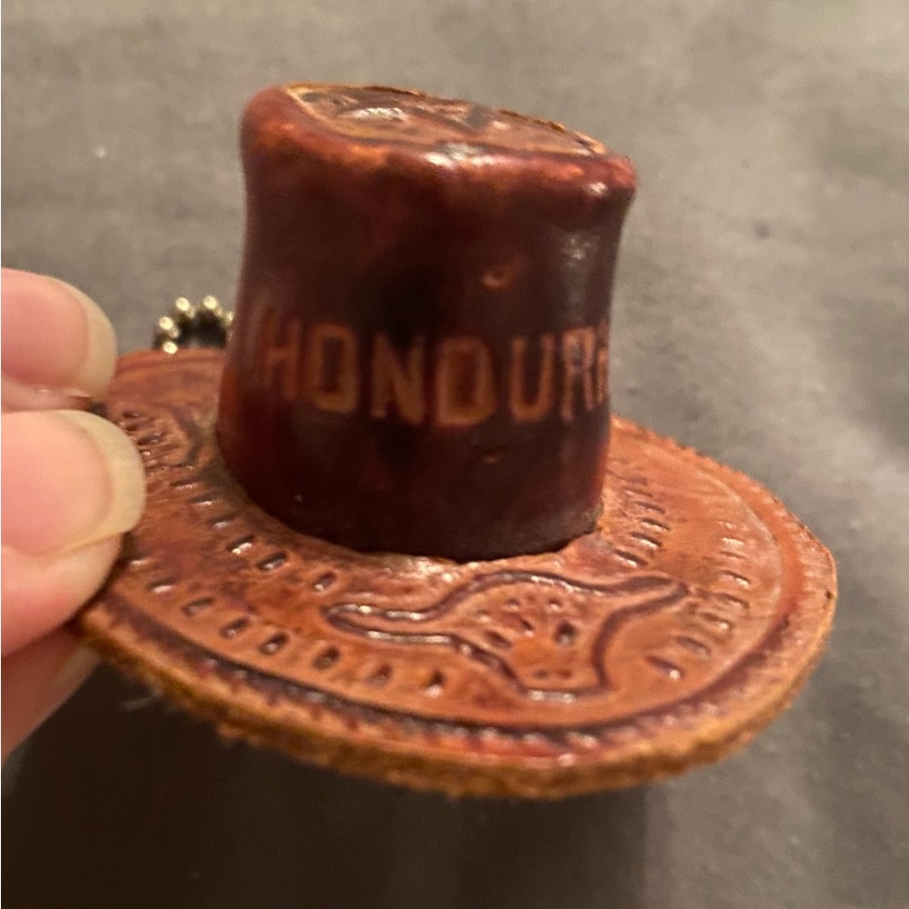 Vintage Handmade Leather Honduras Cowboy Hat Keychain Souvenir